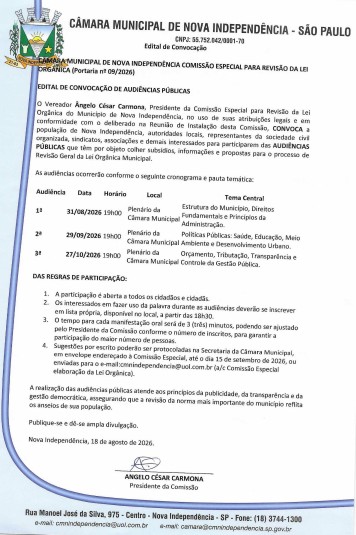 EDITAL DE CONVOCAÇÃO DE AUDIÊNCIA PÚBLICA