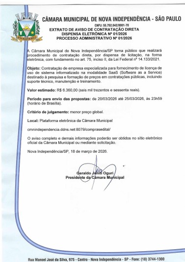 EXTRATO DE AVISO DE CONTRATAÇÃO DIRETA